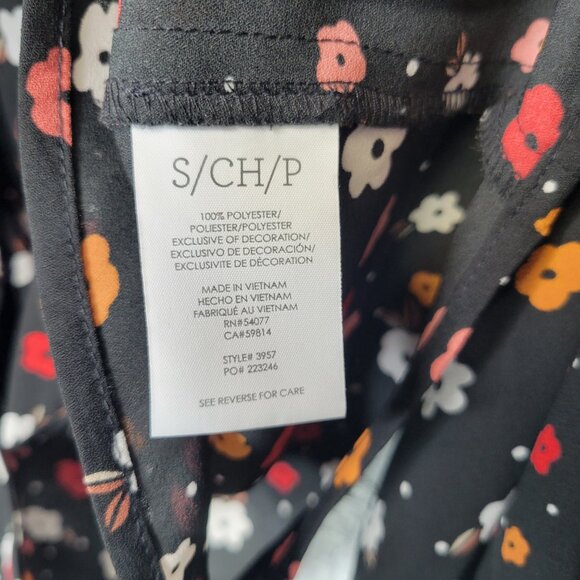 Cabi Women's Small Cheerful Blouse Black Pink Flowers #3957 - Picture 6 of 6